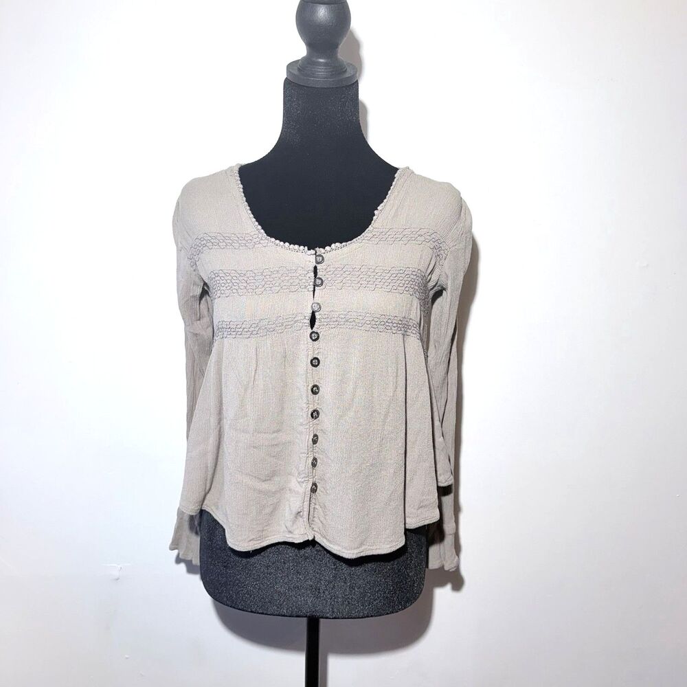Altar’d State Gray/Taupe Long Sleeve Blouse Button Front Bohemian Women’s XS